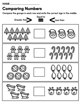 Greater Than Less Than - Comparing Numbers Worksheets - Christmas Theme