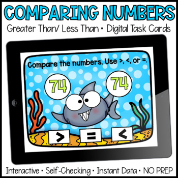 Preview of Greater Than Less Than | Digital Task Cards | Boom Cards™ | Distance Learning