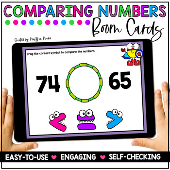 Preview of Comparing 2 Digit Numbers Comparing Numbers Game Math Boom Cards for First Grade