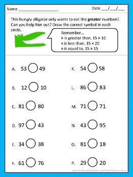 greater than less than equal to comparing numbers worksheets by room