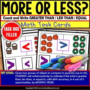 Preview of Greater Than Less Than Equal To Task Box Filler for Special Education