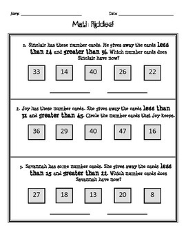 Greater Than Less Than Word Problems by Jessica Pujdak | TPT