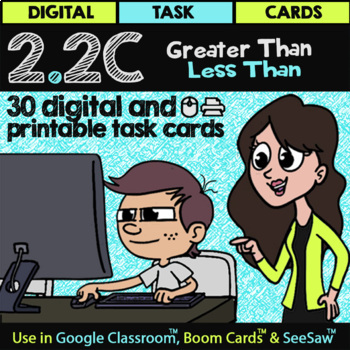 Preview of Greater Than Less Than for Google Slides™ Forms™ & Boom Cards™ | Math TEK 2.2C