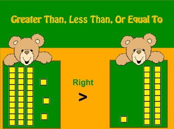 Preview of Greater Than Less Than or Equal To With Base 10 Blocks flip chart Game 1s & 10s