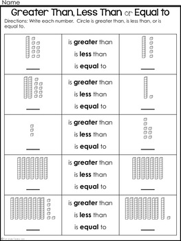 greater than less than equal to worksheets grade 1