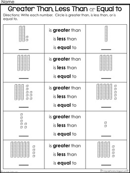 greater than less than equal to worksheet 1st grade
