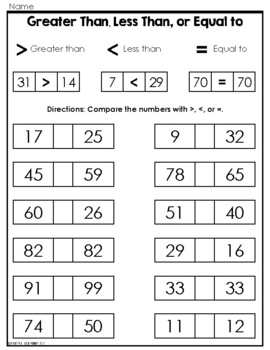 Preview of Greater Than, Less Than, or Equal To Worksheet Set