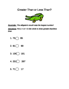 Preview of Greater Than or Less Than with Alligators