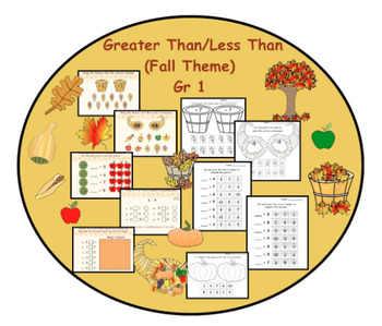 Preview of Greater Than/Less Than  (Fall Theme)  Gr. 1