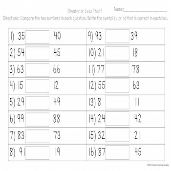 Greater than, Less than, Equal to Practice by Carmen's Teaching Creations