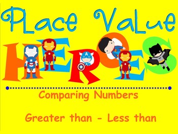 Preview of Greater than - Less than - SUPER HEROES! - 2-DIGIT - Smartboard - CCSS Aligned