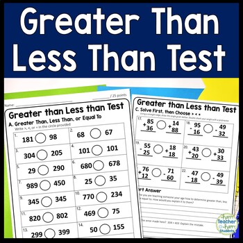 Preview of Greater than Less than Test | 2-Page Greater than Less than Quiz w/ Answer Key