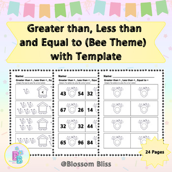 Preview of Greater than, Less than and Equal to  (Bee Theme)  with Templat