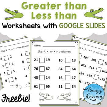 Preview of Greater than and Less than worksheets/Google Slides/Distance Learning Freebie!