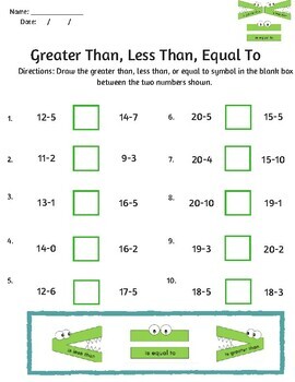 greater than less than equal to worksheets grade 1