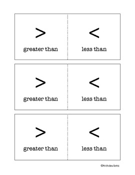 greater than less than equal to comparison cards