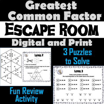 Preview of Greatest Common Factor Activity: Escape Room Math Breakout Game