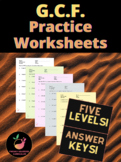 Greatest Common Factor (G.C.F.) Practice Worksheets (5 LEV