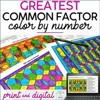 Preview of Greatest Common Factor (GCF) Color by Number Print and Digital Math Activity