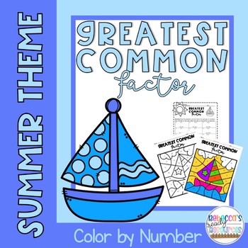 Preview of Greatest Common Factor (GCF) Color by Number Summer Theme