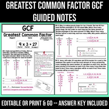 Preview of Greatest Common Factor Notes | GCF Notes | GCF Practice