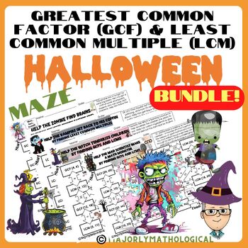 Preview of Greatest Common Factor (GCF) & Least Common Multiple (LCM) Halloween Maze Bundle