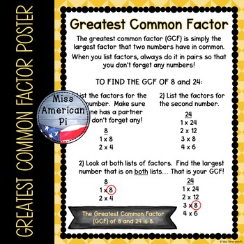 Greatest Common Factor (GCF) Poster by Miss American Pi | TPT