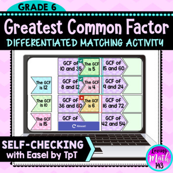 Preview of Greatest Common Factor (GCF) Self-Checking Digital Activity