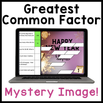 Preview of Greatest Common Factor | Happy New Year | Math Mystery Picture Digital Activity