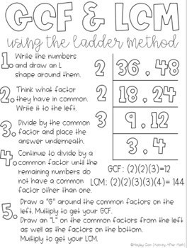 Greatest Common Factor Least Common Multiple Anchor Chart Ladder Method