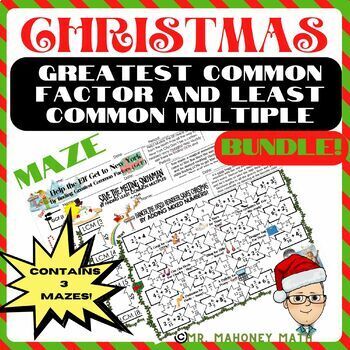 Preview of Greatest Common Factor & Least Common Multiple Christmas/Holiday Maze Bundle