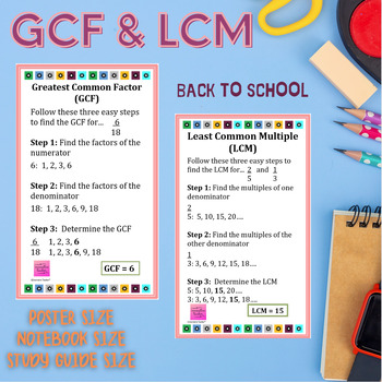 Preview of Greatest Common Factor & Least Common Multiple Math Classroom Poster