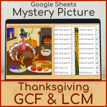 Preview of Greatest Common Factor & Least Common Multiple | Mystery Picture Thanksgiving