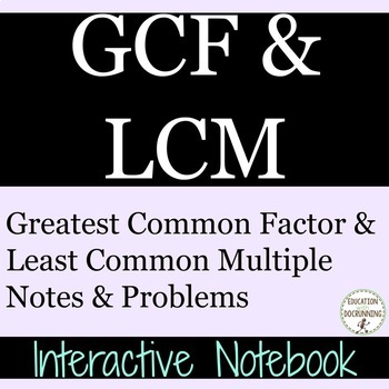 Greatest Common Factor Least Common Multiple Notes Color Coded | TPT