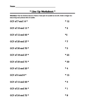 greatest common factor line up worksheet by samantha d tpt
