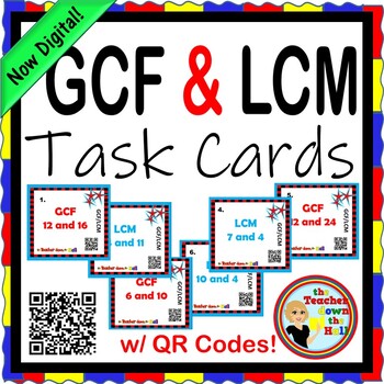 Preview of Greatest Common Factor / Lowest Common Multiple Task Cards w/ QR Codes