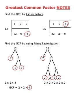 Preview of Greatest Common Factor Notes (3 ways to find GCF)