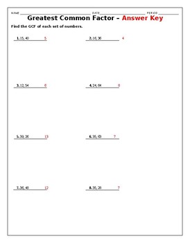 Greatest Common Factor Practice Worksheet by Benni's Math Box | TpT