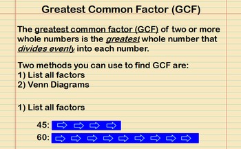 Preview of Greatest Common Factor Presentation