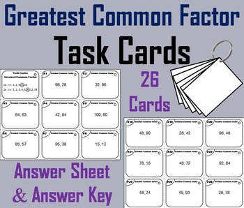 Preview of Greatest Common Factor Task Cards (GCF Activity)