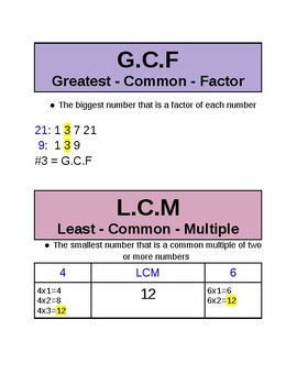 Preview of Greatest Common Factor and Least Common Multiple