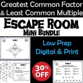 Preview of Greatest Common Factor and Least Common Multiple Activity Escape Room: GCF & LCM