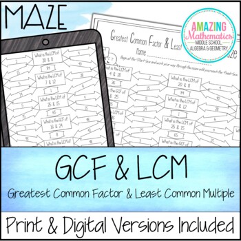 Preview of Greatest Common Factor and Least Common Multiple Maze Worksheet ( GCF & LCM )