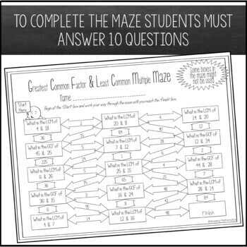 greatest common factor and least common multiple maze worksheet gcf lcm