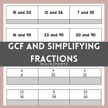 Greatest Common Factor and Simplifying Fractions Worksheet by Nicole Goebel