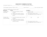 Greatest Common Factor (GCF) Notes and Organizer