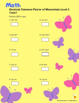 Greatest Common Factor of Monomials Level 2 7.EE.A.1 by Arisen Phoenix