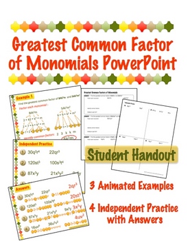 Preview of Greatest Common Factor of Monomials - PowerPoint & Handout