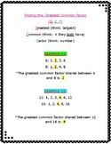 Greatest Common Factor reference sheet