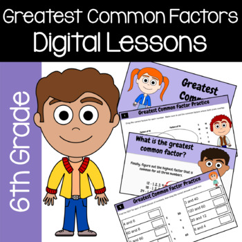 Preview of Greatest Common Factors 6th Grade Interactive Google Slides | Math Skills Review